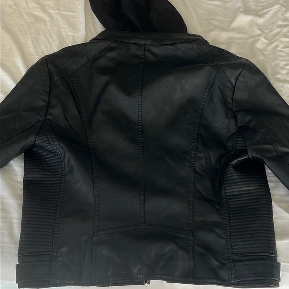 Black Faux Leather Jacket with Removable Hood - Picture 4 of 4